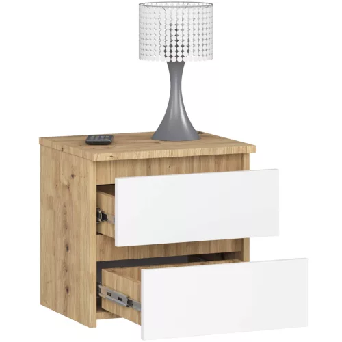 AKORD CLP Artisan Éjjeliszekrény Laminált Tölgy-Fehér 2 Fiókos