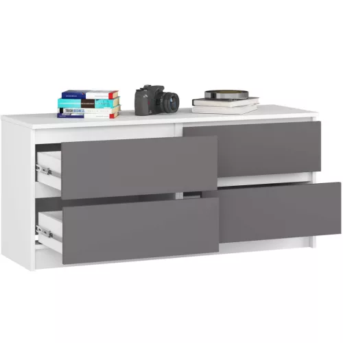 AKORD CLP Modern Komód 4 Fiókos Laminált Fehér-Szürke Matt