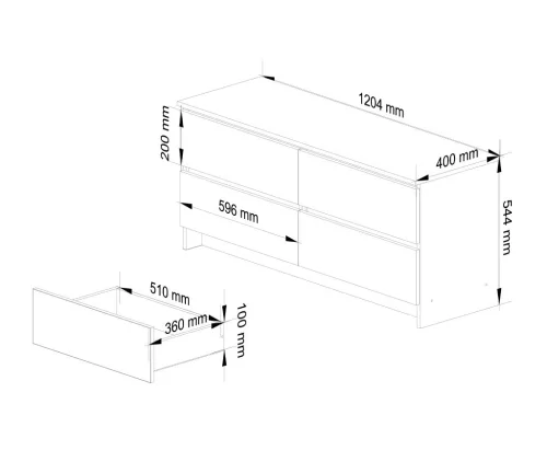 AKORD CLP Modern Komód 4 Fiókos Laminált Fehér-Szürke Matt