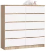AKORD CLP K120 Komód Sonoma Tölgy Fehér 10-Fiókos Laminált