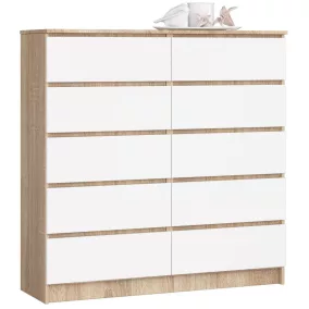   AKORD CLP K120 Komód Sonoma Tölgy Fehér 10-Fiókos Laminált
