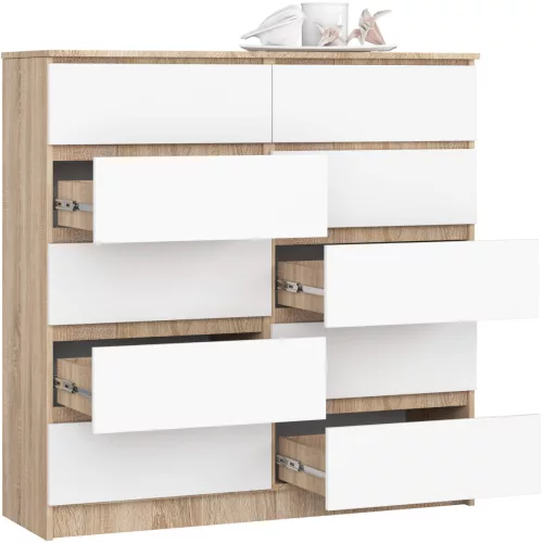 AKORD CLP K120 Komód Sonoma Tölgy Fehér 10-Fiókos Laminált