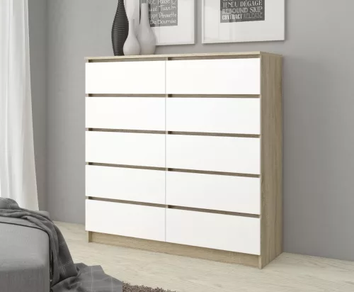 AKORD CLP K120 Komód Sonoma Tölgy Fehér 10-Fiókos Laminált