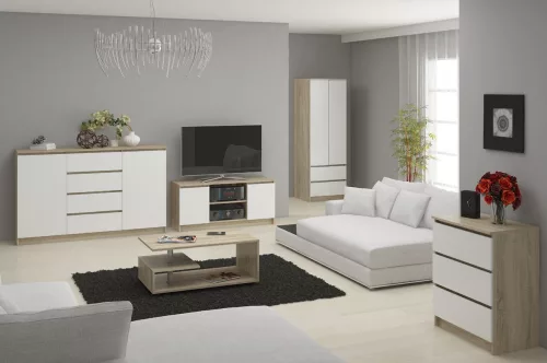 AKORD CLP K120 Komód Sonoma Tölgy Fehér 10-Fiókos Laminált
