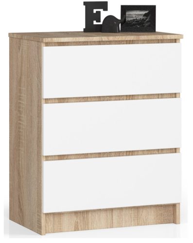 AKORD Modern 3-Fiókos Sonoma Tölgy Fehér Komód