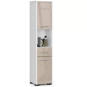   AKORD FIN Fürdőszobai Oszlopszekrény 140cm Fehér-Cappuccino Magasfényű