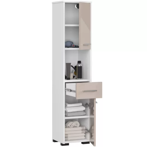 AKORD FIN Fürdőszobai Oszlopszekrény 140cm Fehér-Cappuccino Magasfényű