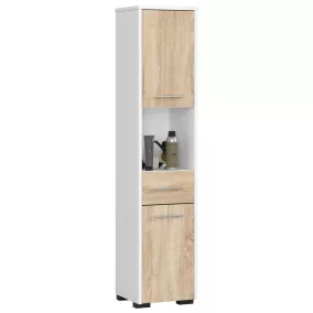   AKORD FIN Fürdőszobai Álló Szekrény 140cm Fehér/Sonoma Tölgy