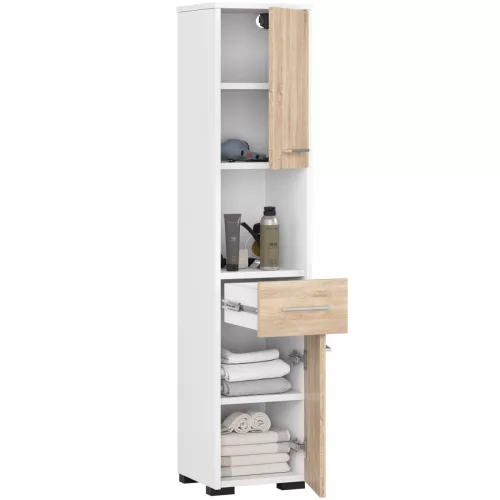 AKORD FIN Fürdőszobai Álló Szekrény 140cm Fehér/Sonoma Tölgy