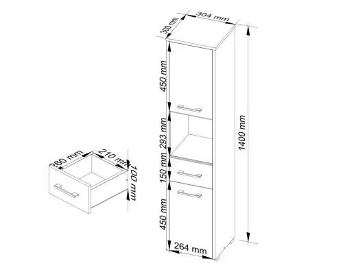 AKORD FIN Fürdőszobai Álló Szekrény 140cm Fehér/Sonoma Tölgy