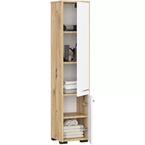 AKORD FIN Fürdőszobai Oszlopszekrény 140cm Artisan Tölgy-Fehér