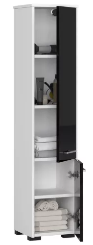 AKORD FIN Fürdőszobai Oszlopszekrény 30 2D 140cm Fehér-Fekete Magasfényű