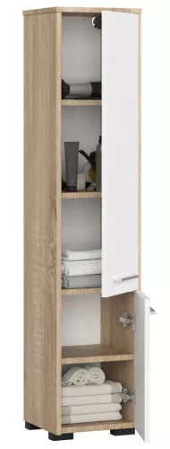 AKORD FIN Fürdőszobai Oszlopszekrény 140cm Sonoma Tölgy Fehér