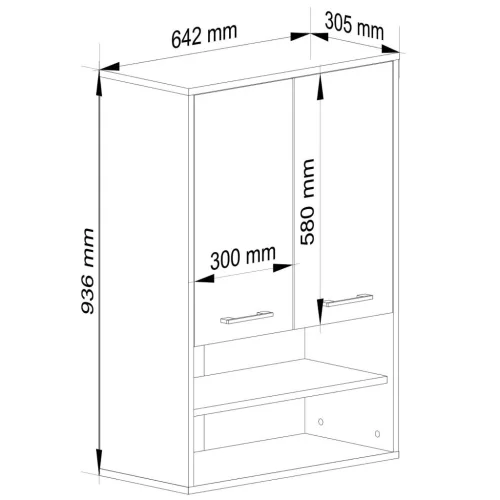 AKORD FIN Fali Fürdőszobaszekrény 64 cm Laminált Lemez Grafit Szürke/Fehér 2 Ajtós 4 Polcos
