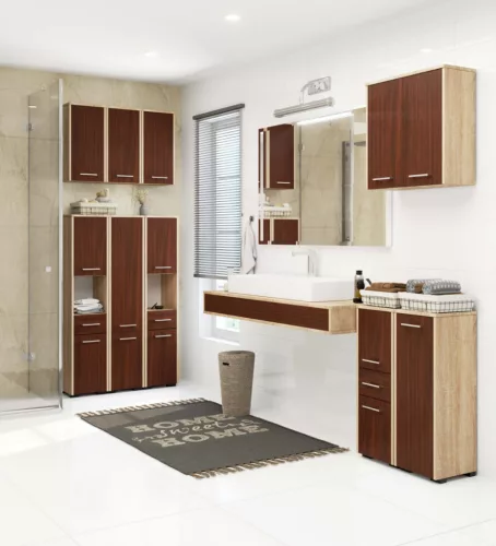 AKORD FIN Fürdőszobai Oszlopszekrény 140cm Sonoma Tölgy/Wenge