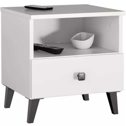 MOBI K-01 Fehér-Fekete Éjjeliszekrény Laminált Lap