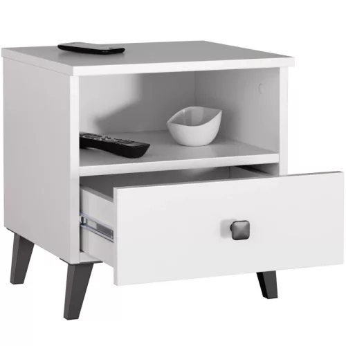 MOBI K-01 Fehér-Fekete Éjjeliszekrény Laminált Lap