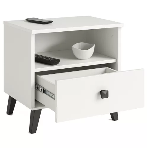 MOBI K-01 Fehér-Fekete Éjjeliszekrény Laminált Lap