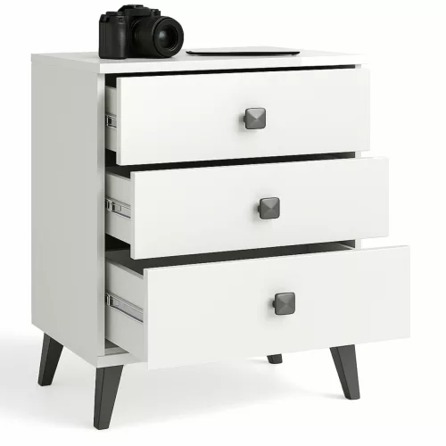 AKORD MOBI K-03 Éjjeliszekrény Laminált Fehér-Fekete 3 Fiókos