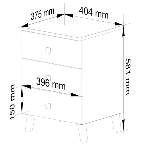 AKORD MOBI K-03 Éjjeliszekrény Laminált Fehér-Fekete 3 Fiókos