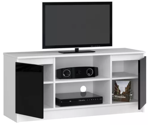 AKORD Modern TV Szekrény 120 Fehér-Fekete Magasfényű Akril