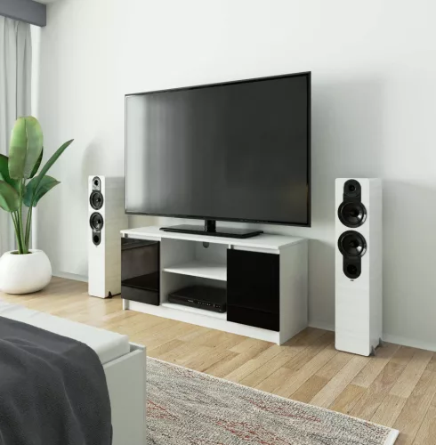 AKORD Modern TV Szekrény 120 Fehér-Fekete Magasfényű Akril