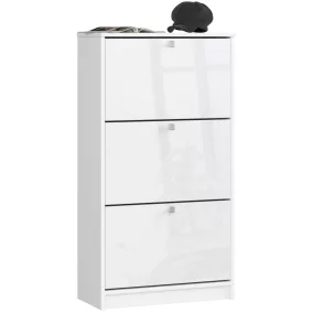   AKORD Modern 3-Ajtós Magasfényű Cipősszekrény Fehér MDF