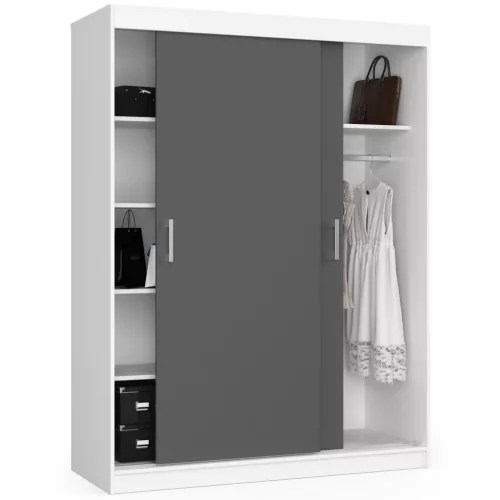 AKORD CLP MONO Tolóajtós Szekrény Laminált Fehér-Szürke 150cm