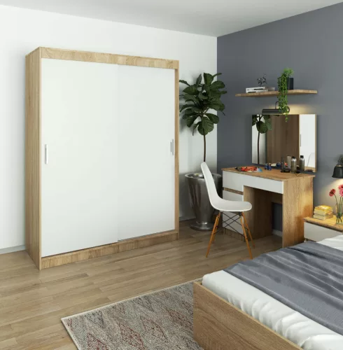 AKORD Mono CLP Tolóajtós Szekrény Sonoma Tölgy-Fehér 150cm