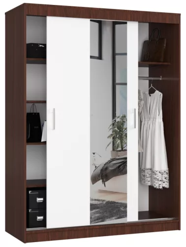 AKORD CLP Tolóajtós Szekrény Wenge-Fehér Tükörrel 150cm