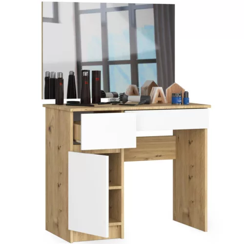 AKORD CLP P-2/SL Artisan Tölgy Fésülködőasztal Tükörrel Fehér