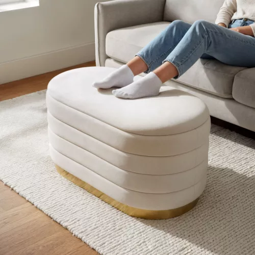 AKORD BELLA Tárolós Puff Welur Krém Modern Glamour