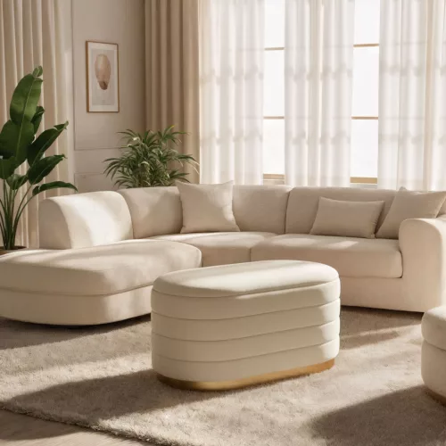 AKORD BELLA Tárolós Puff Welur Krém Modern Glamour