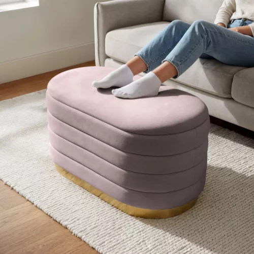AKORD BELLA Tárolós Puff Bársony Púderrózsaszín Modern Glamour