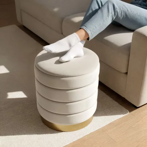 AKORD LUNA pufa tárolórekeszes welur krém modern glamour