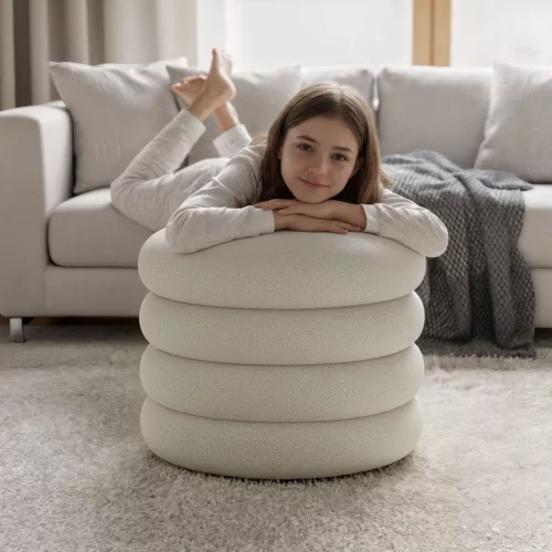 AKORD Mollis Tároló Puff Teddy Anyag Mglista Biel 55 cm