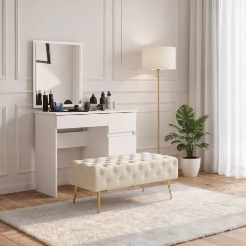 AKORD Monaco Tapicerowana Ławka Welurowa Beżowa Glamour