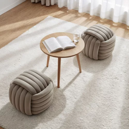 AKORD NILO Pufa Podnóżek Welur Przygaszony Beż Pleciony Design