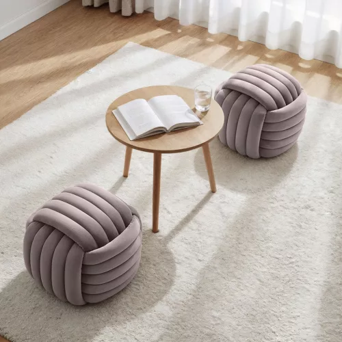 AKORD NILO Tapicerowana Pufa Welur Przygaszony Róż Pleciony Design