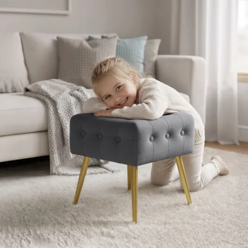 AKORD Furniture Factory QUADRA Pufa Welur Grafitowy Pikowana