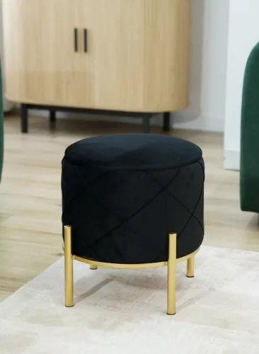 AKORD Savana Tárolós Puff Fekete Velúr Arany Lábakkal