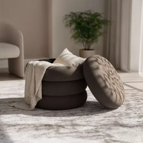 AKORD SNUGGO ülőpuff welur barna tárolórekesszel