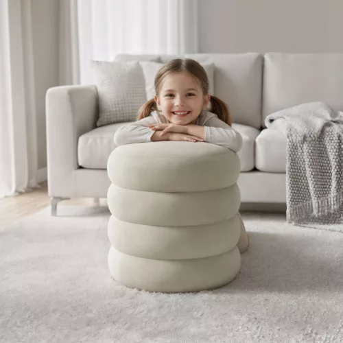 AKORD SNUGGO Pufa Tárolós Welur Krémszínű