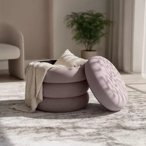 AKORD SNUGGO Ülőpuff Welur Przygaszony Róż Nyitható Tárolóval