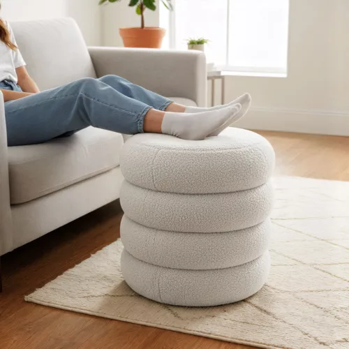 AKORD SNUGGO Nyitható Puff Teddy Anyag Mglista Biel 42 cm