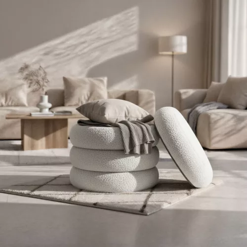 AKORD SNUGGO Nyitható Puff Teddy Anyag Mglista Biel 42 cm