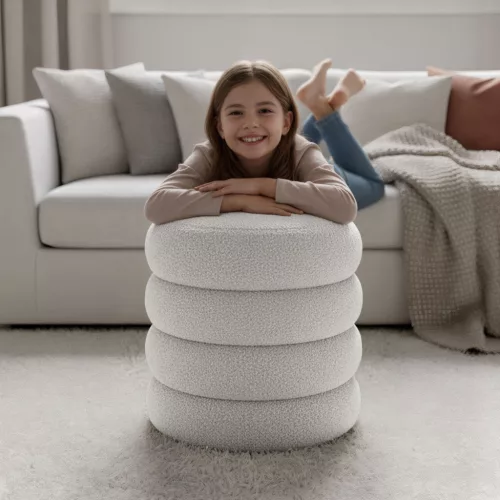 AKORD SNUGGO Nyitható Puff Teddy Anyag Mglista Biel 42 cm