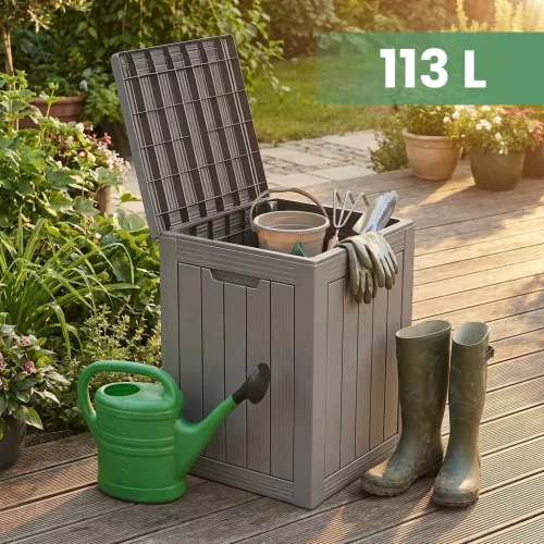 AKORD Furniture Factory Kerti tároló láda 113 l polipropylen szürke UV-szűrős