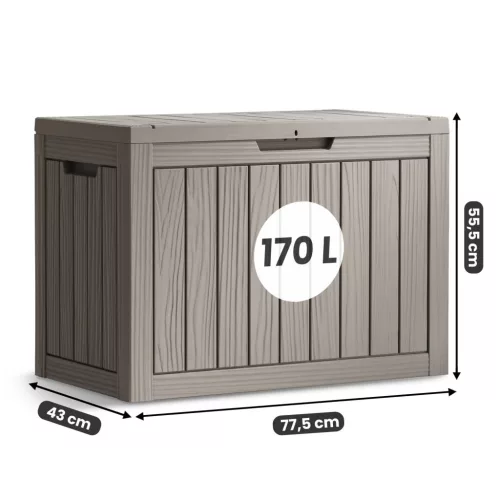 AKORD Furniture Factory Kerti Tároló Láda 170 literes Polipropylen Szürke Vízálló UV-szűrős