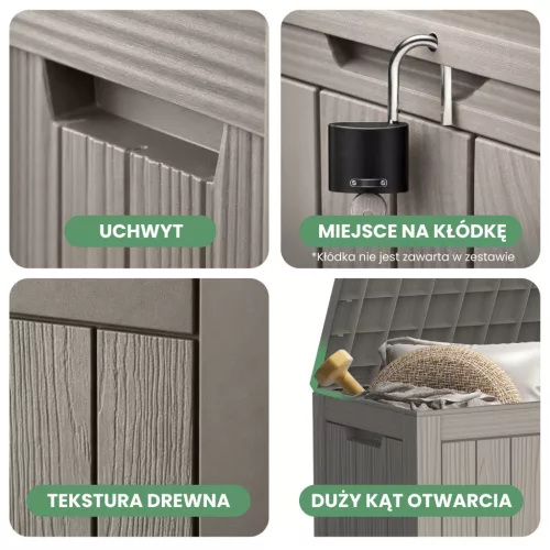AKORD Furniture Factory Kerti Tároló Láda 170 literes Polipropylen Szürke Vízálló UV-szűrős